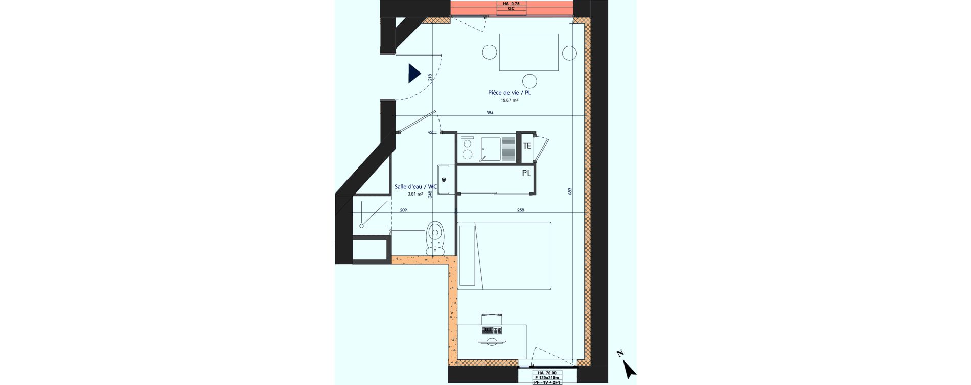Appartement T1 de 23,68 m2 &agrave; Sotteville-L&egrave;s-Rouen Centre