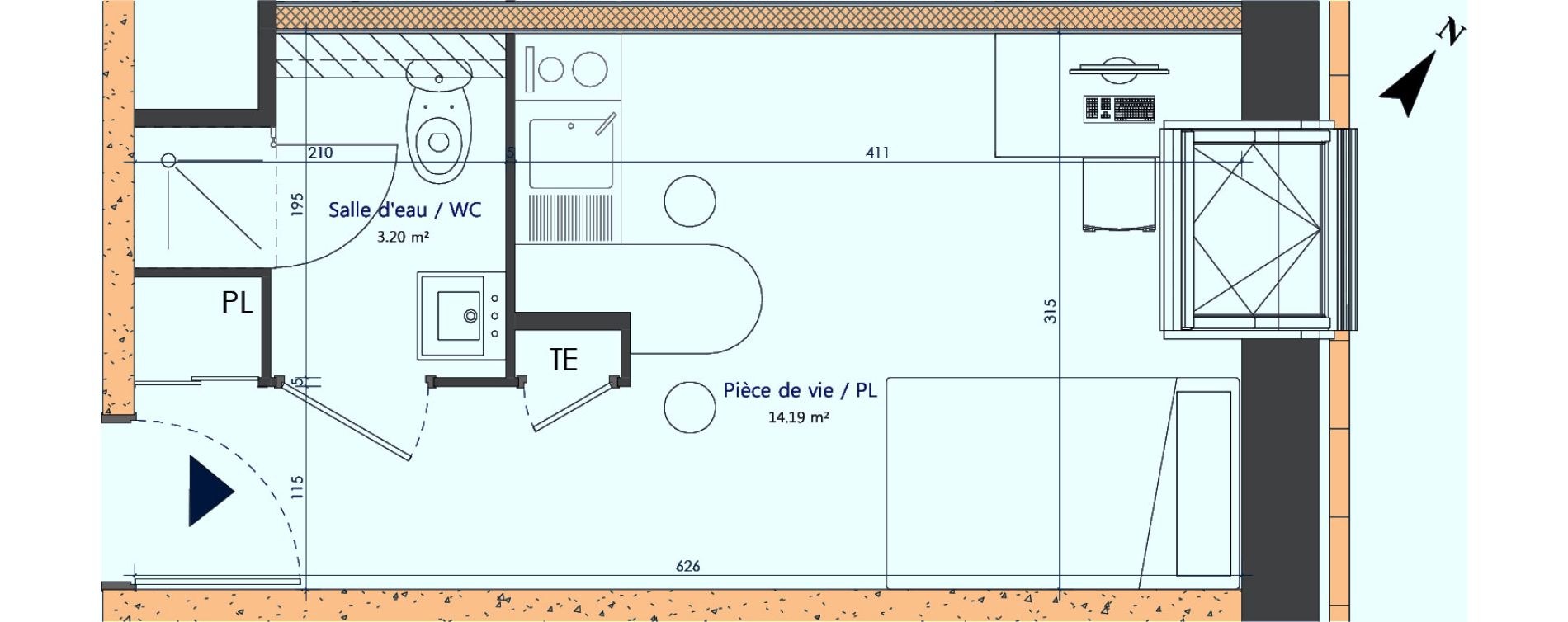 Appartement T1 de 17,39 m2 &agrave; Sotteville-L&egrave;s-Rouen Centre