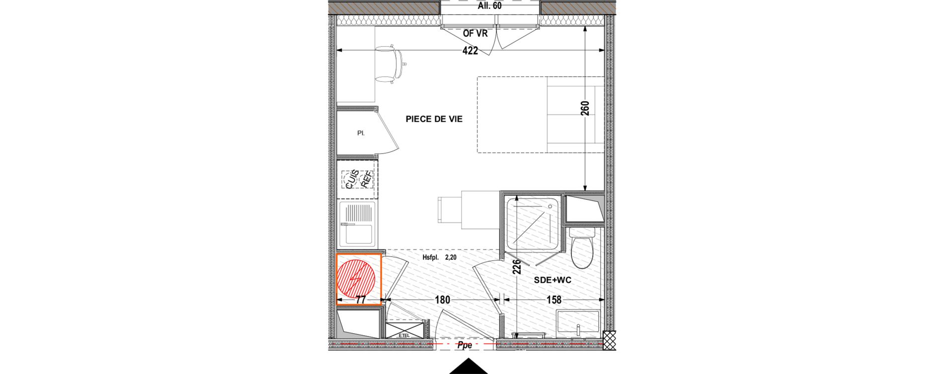 Appartement T1 de 19,49 m2 &agrave; Aytr&eacute; Centre