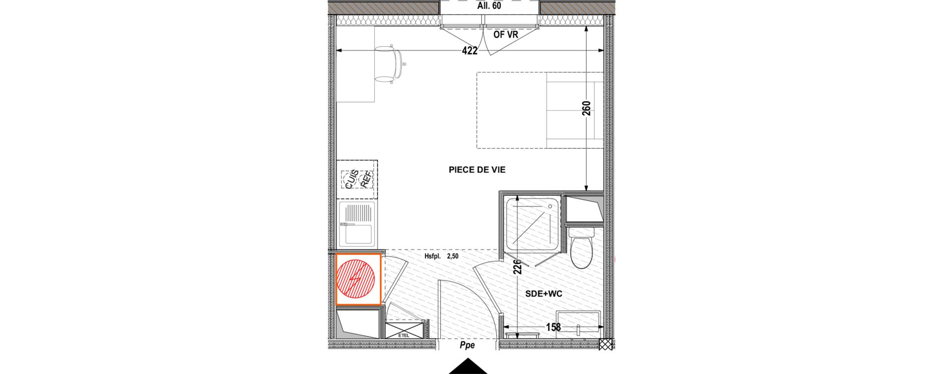 Appartement T1 de 19,58 m2 &agrave; Aytr&eacute; Centre