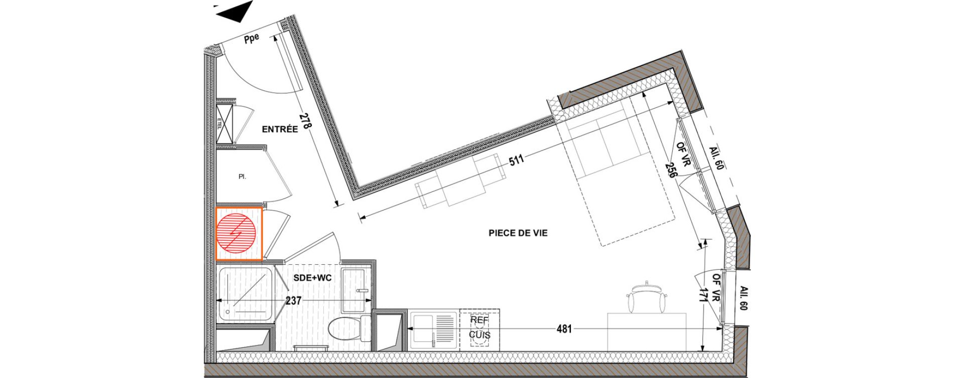 Appartement T1 de 25,54 m2 &agrave; Aytr&eacute; Centre