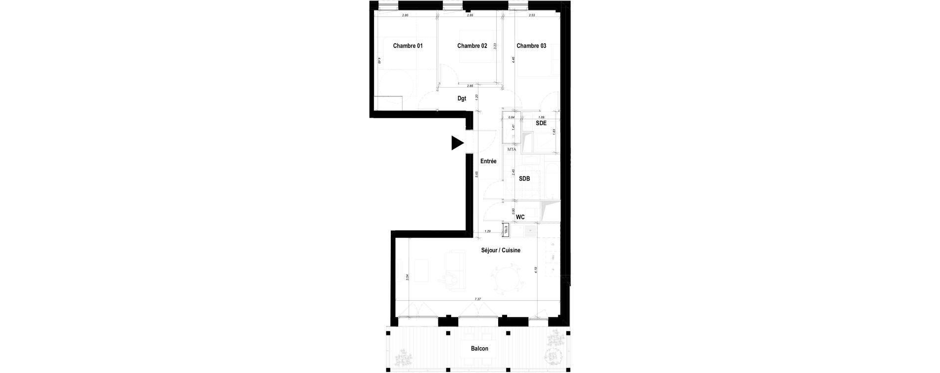 Appartement T4 de 82,10 m2 &agrave; Aytr&eacute; &eacute;co-bongraine