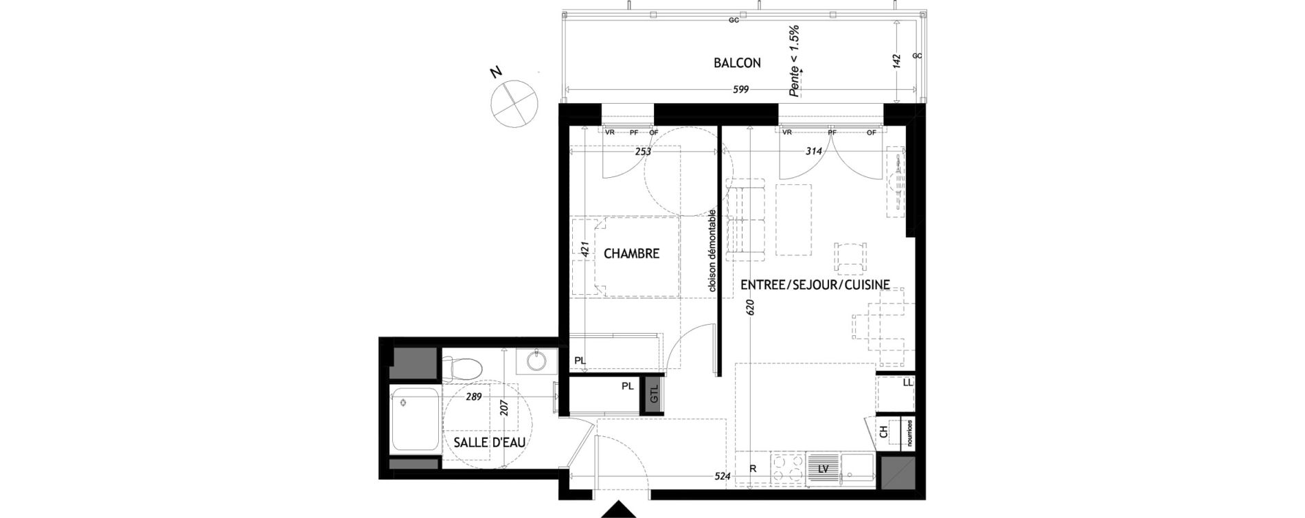 Appartement T2 de 39,89 m2 &agrave; Aytr&eacute; Centre