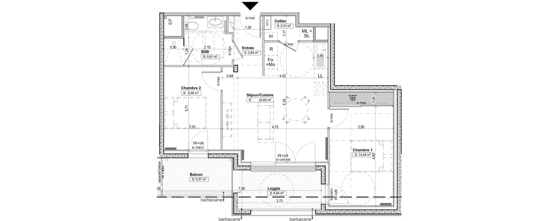 Appartement T3 de 57,01 m2 &agrave; Aytr&eacute; Centre