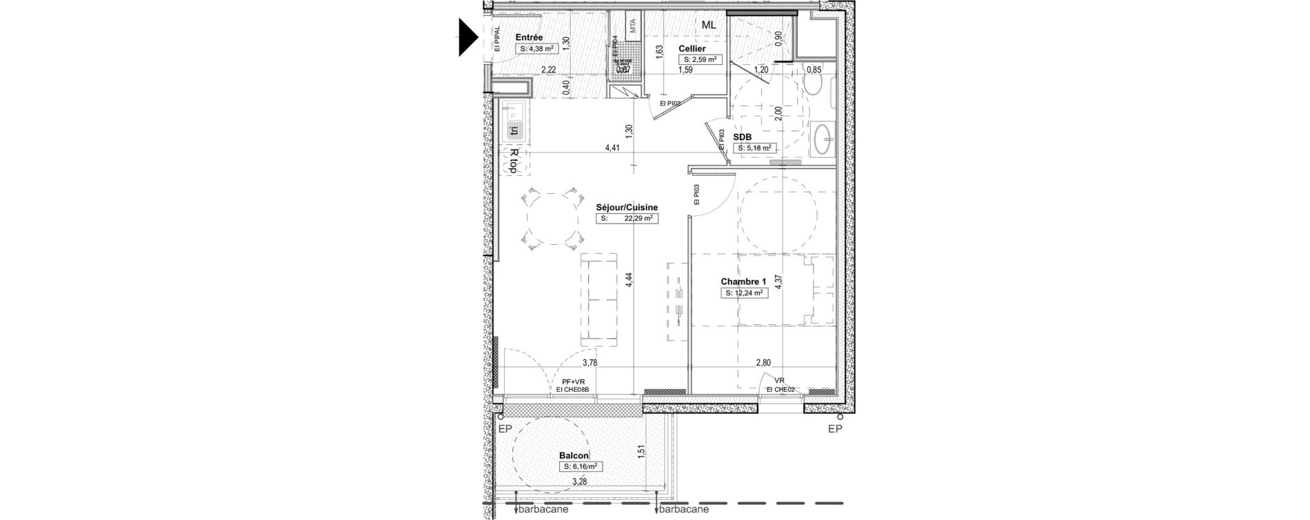 Appartement T2 de 46,68 m2 &agrave; Aytr&eacute; Centre