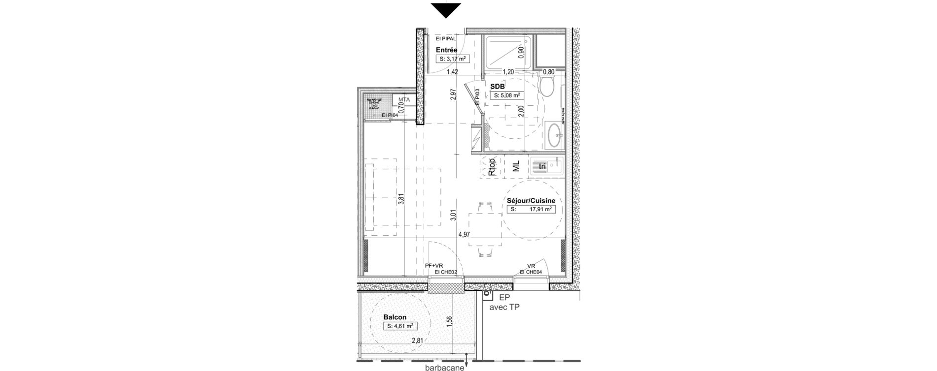 Appartement T1 de 26,16 m2 &agrave; Aytr&eacute; Centre