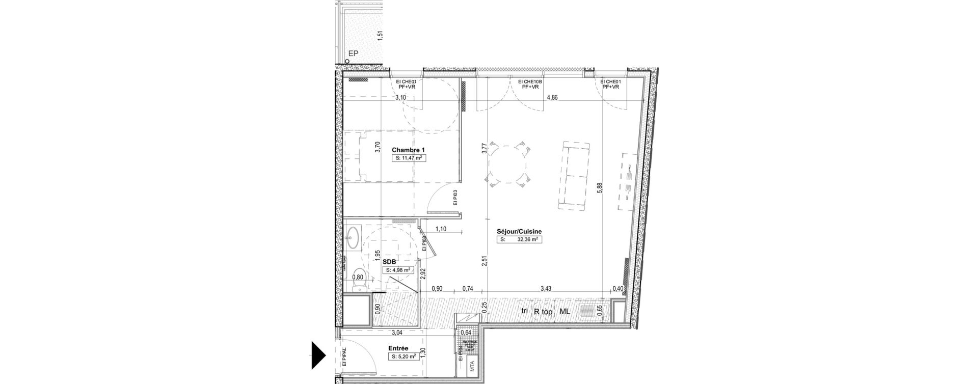 Appartement T2 de 54,01 m2 &agrave; Aytr&eacute; Centre