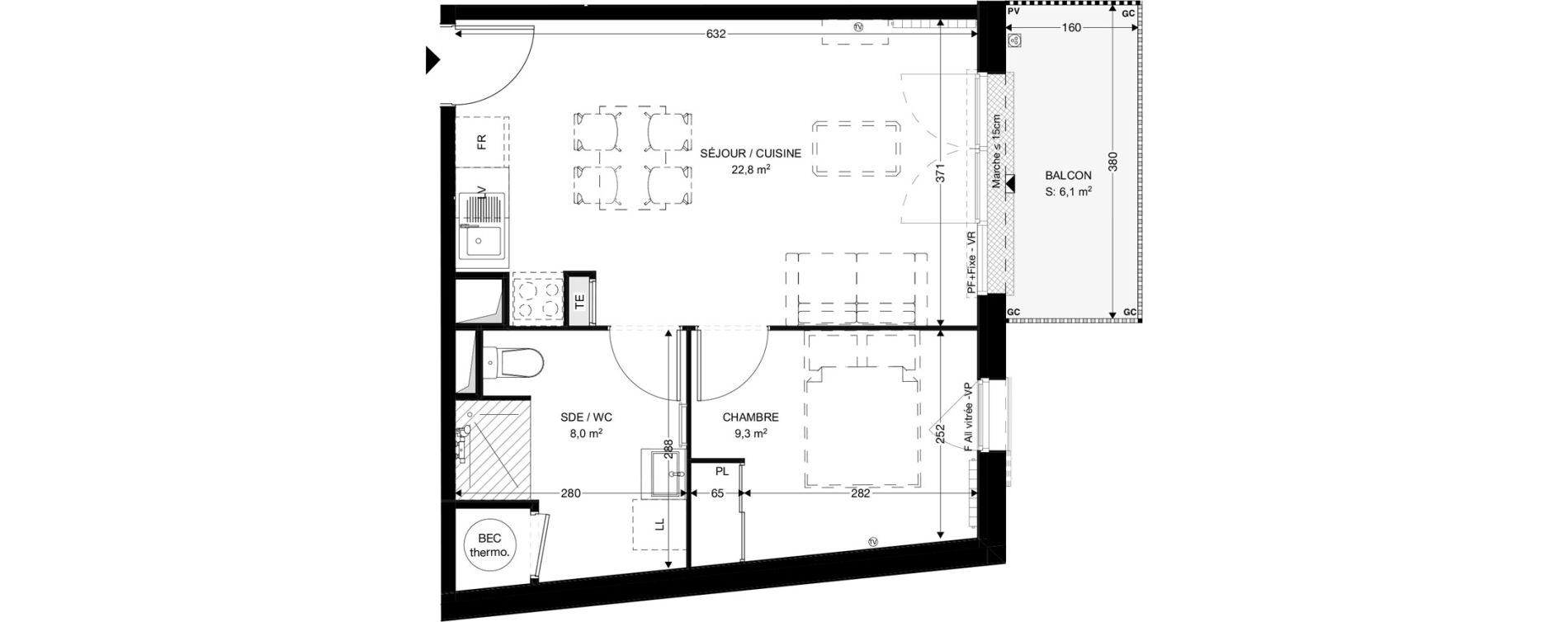 Appartement T2 de 40,10 m2 &agrave; Fouras Chevalier
