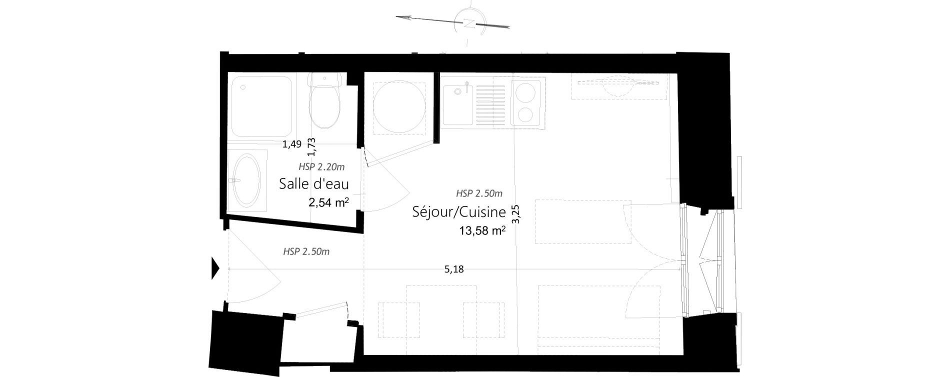 Appartement T1 de 16,12 m2 &agrave; La Rochelle La prefecture