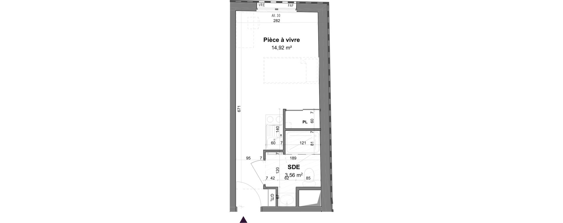Appartement T1 meubl&eacute; de 18,48 m2 &agrave; La Rochelle Tasdon