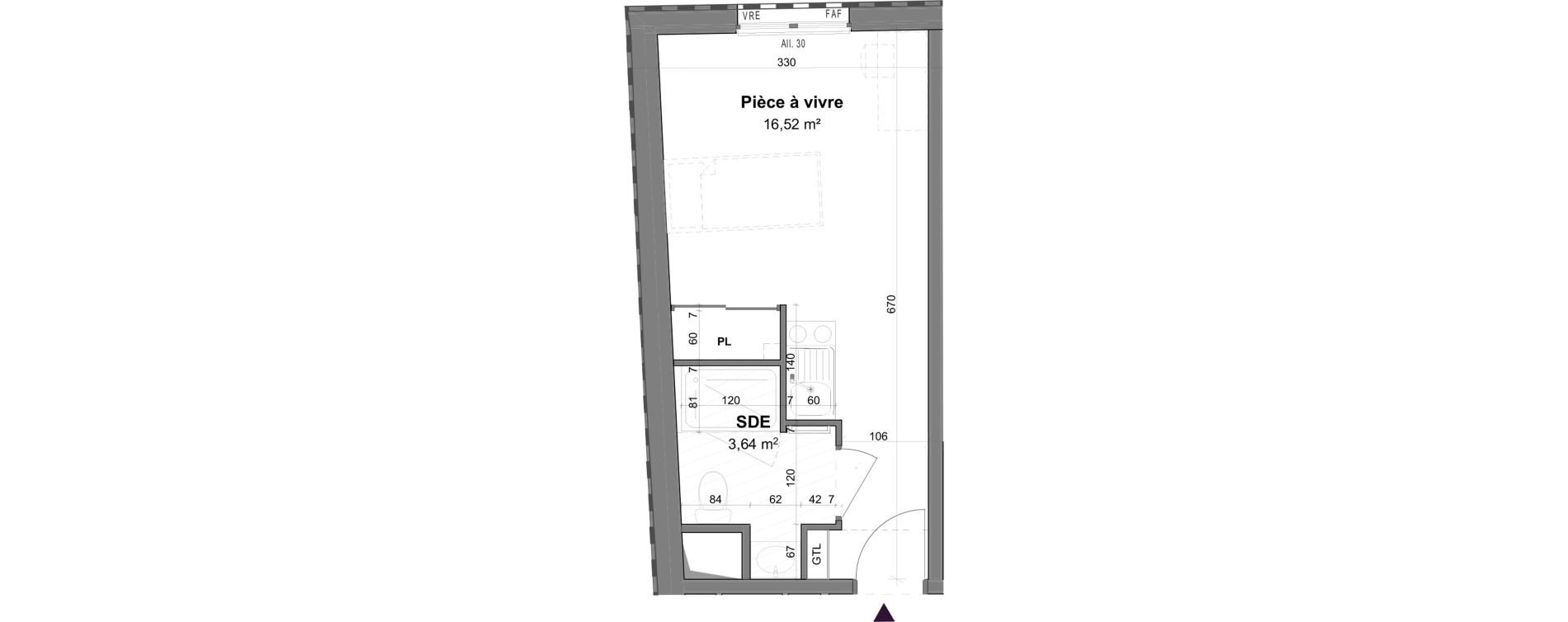 Appartement T1 meubl&eacute; de 20,16 m2 &agrave; La Rochelle Tasdon