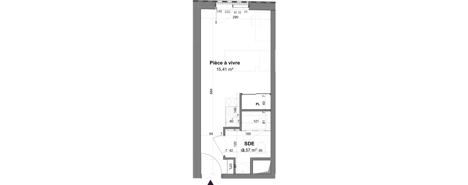Appartement T1 meubl&eacute; de 18,98 m2 &agrave; La Rochelle Tasdon