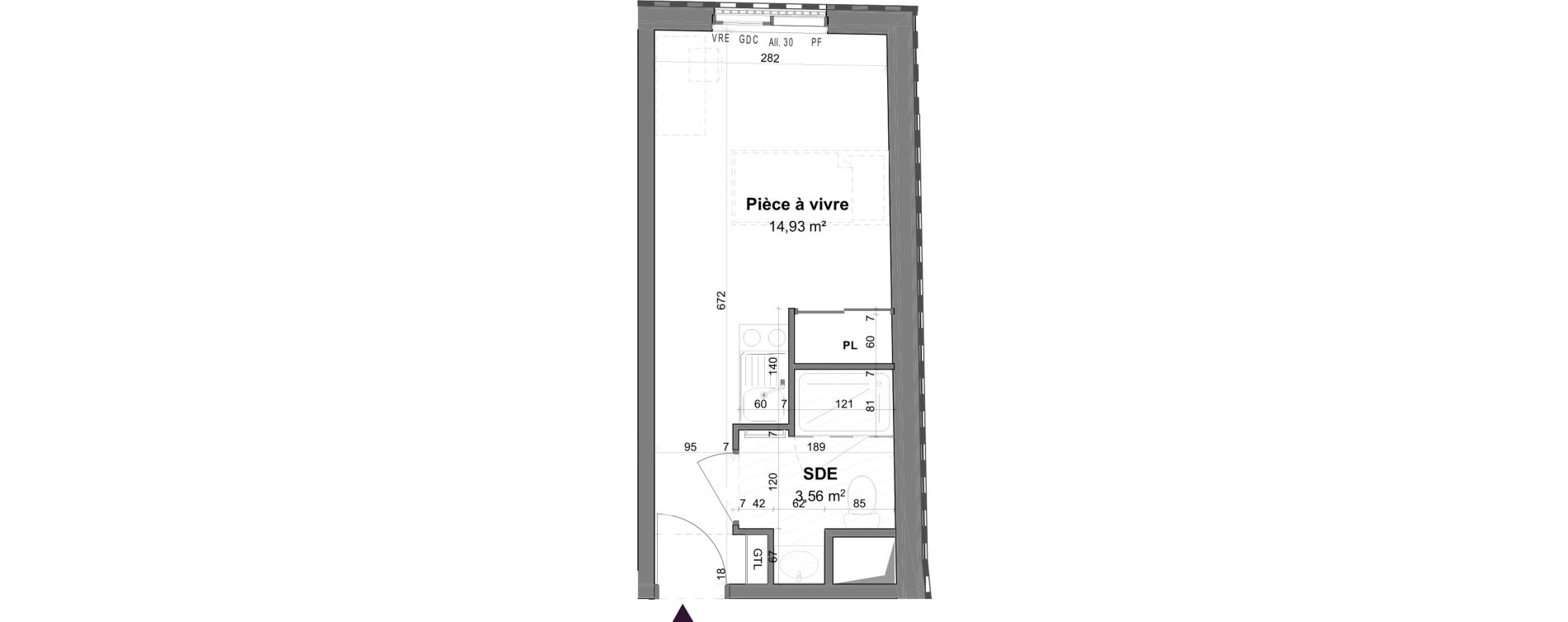 Appartement T1 meubl&eacute; de 18,49 m2 &agrave; La Rochelle Tasdon