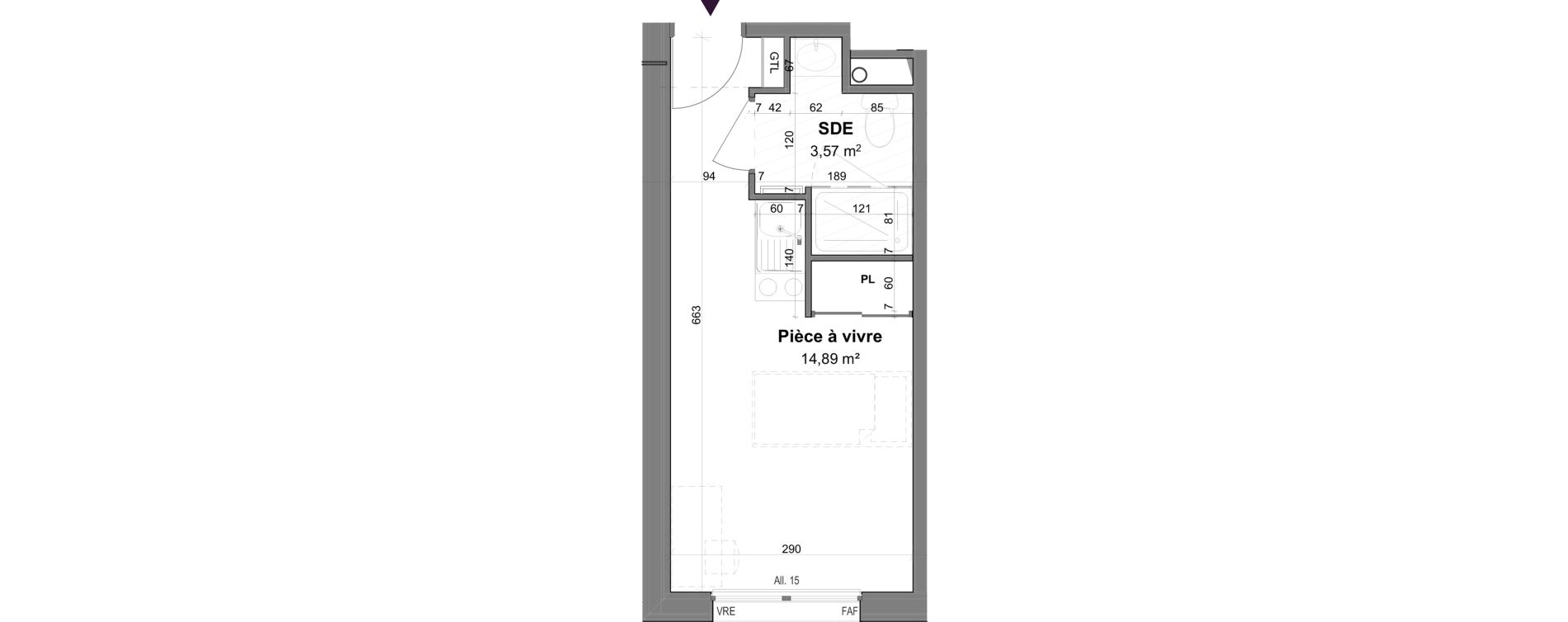 Appartement T1 meubl&eacute; de 18,46 m2 &agrave; La Rochelle Tasdon