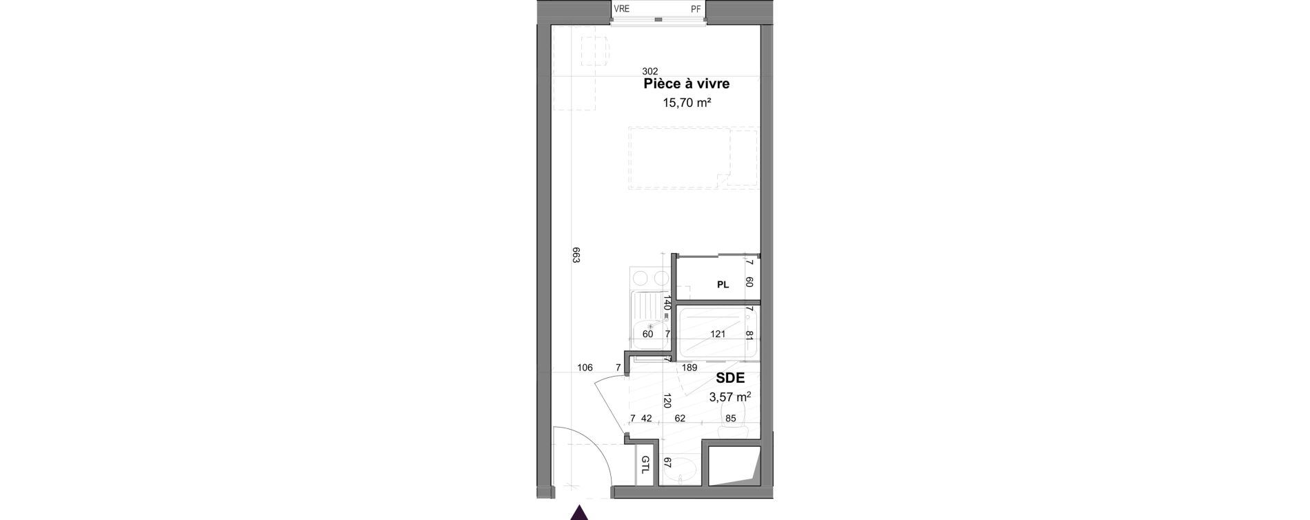 Appartement T1 meubl&eacute; de 19,27 m2 &agrave; La Rochelle Tasdon