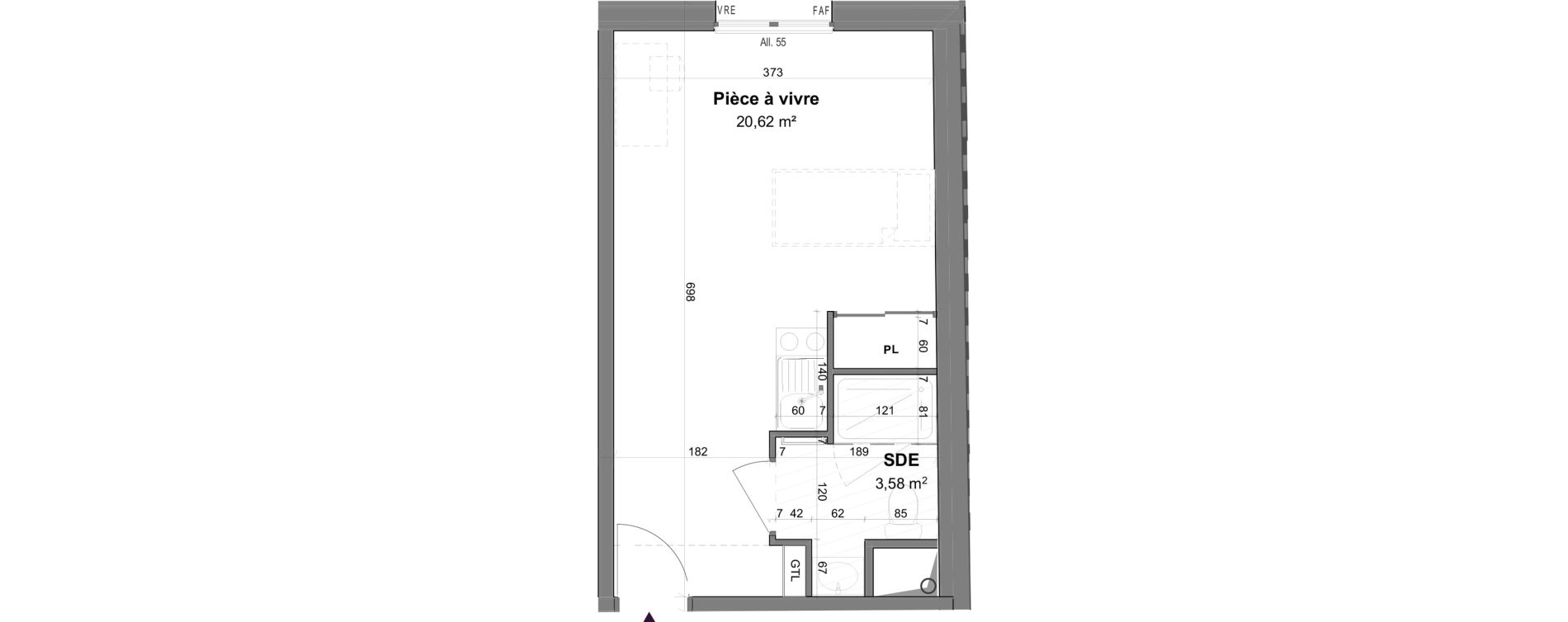 Appartement T1 meubl&eacute; de 24,20 m2 &agrave; La Rochelle Tasdon