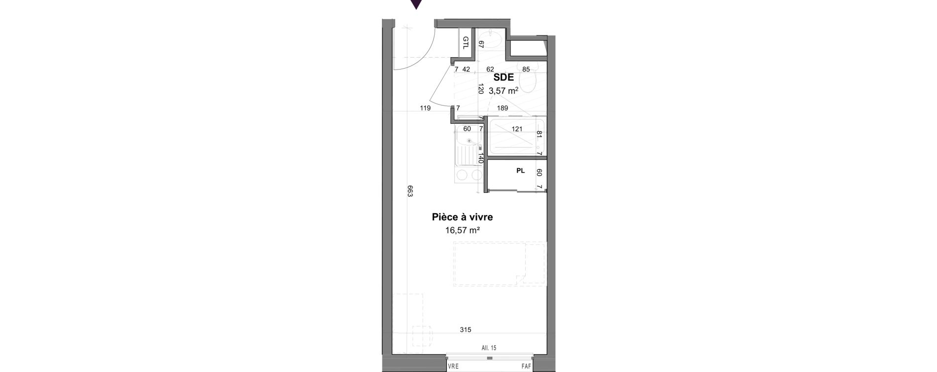 Appartement T1 meubl&eacute; de 20,14 m2 &agrave; La Rochelle Tasdon