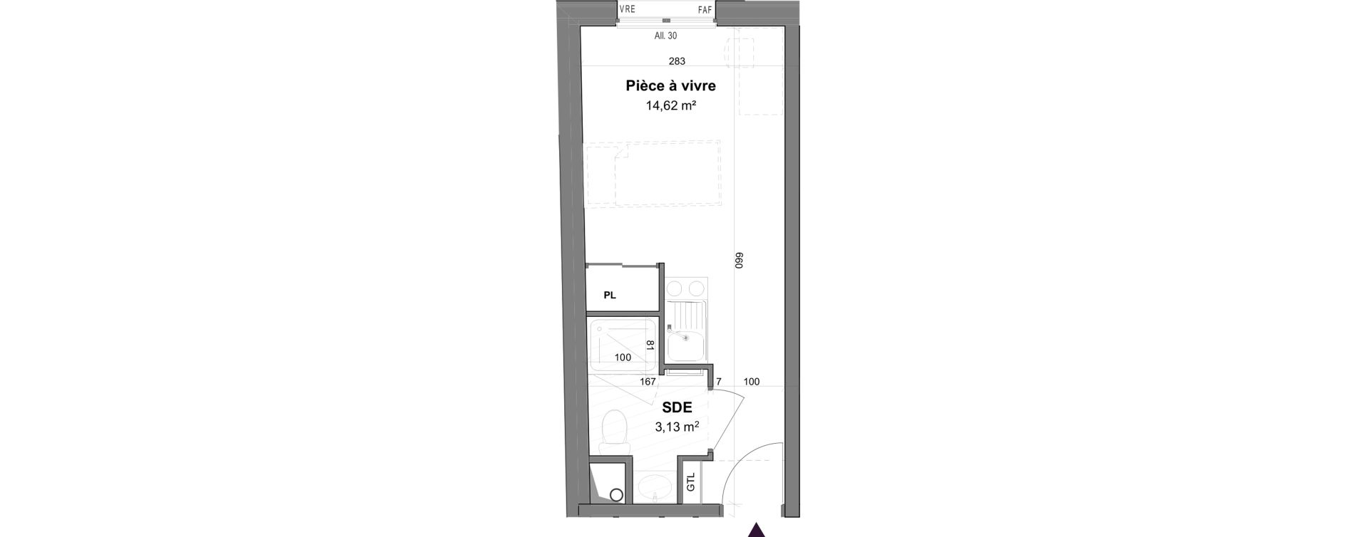 Appartement T1 meubl&eacute; de 17,75 m2 &agrave; La Rochelle Tasdon