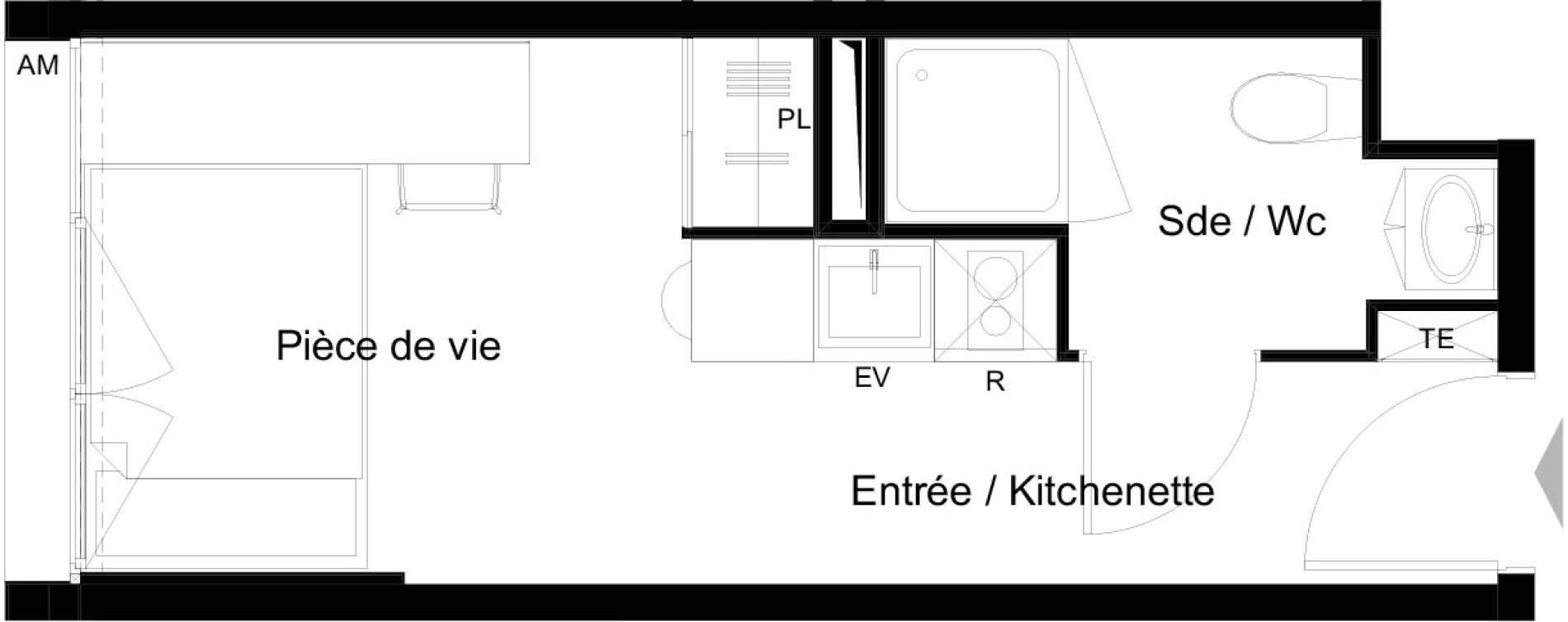 Appartement T1 meubl&eacute; de 17,66 m2 &agrave; La Rochelle Minimes - campus