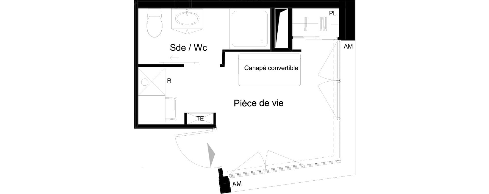 Appartement T1 meubl&eacute; de 13,41 m2 &agrave; La Rochelle Minimes - campus
