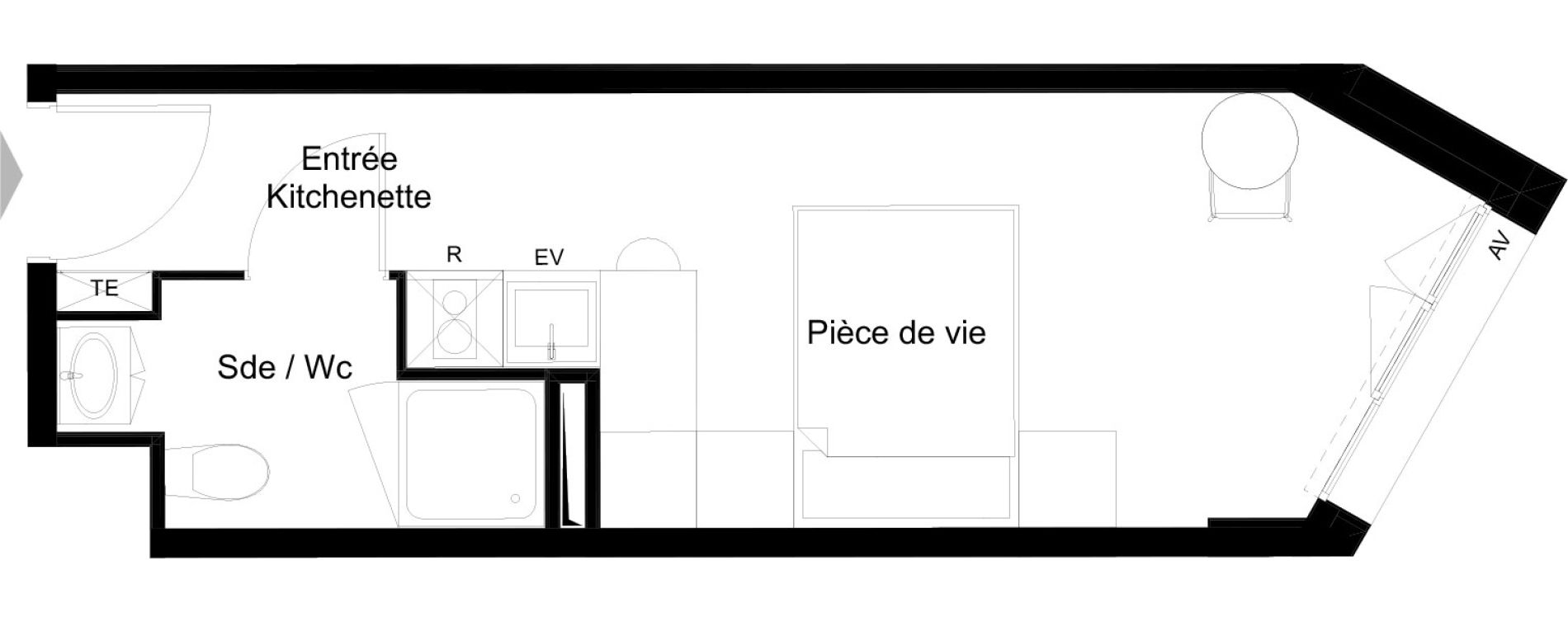 Appartement T1 meubl&eacute; de 21,23 m2 &agrave; La Rochelle Minimes - campus