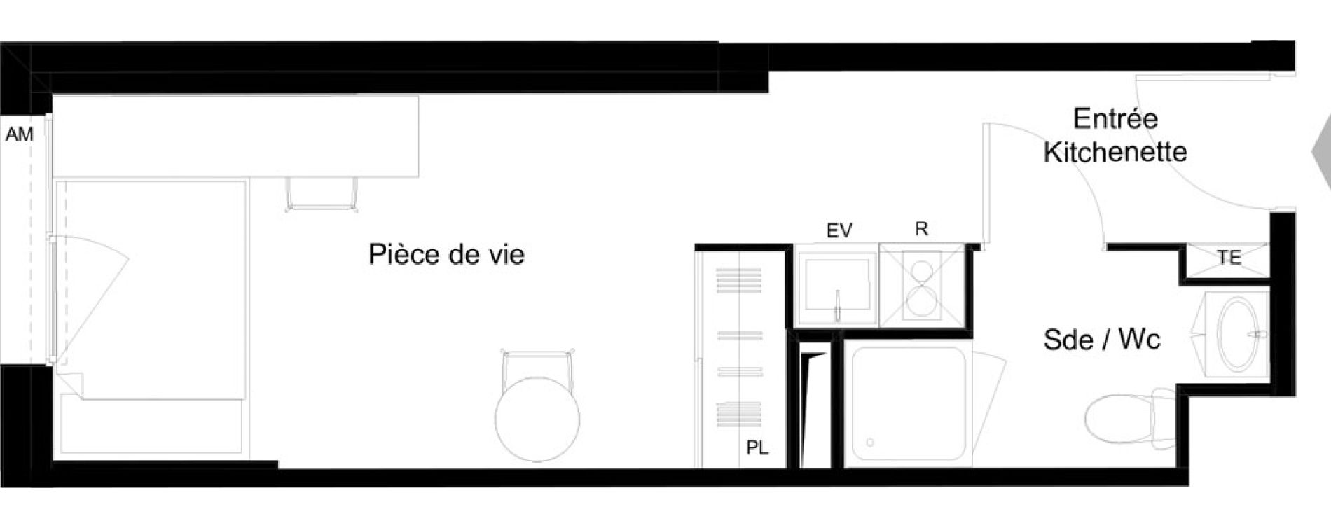 Appartement T1 meubl&eacute; de 22,32 m2 &agrave; La Rochelle Minimes - campus
