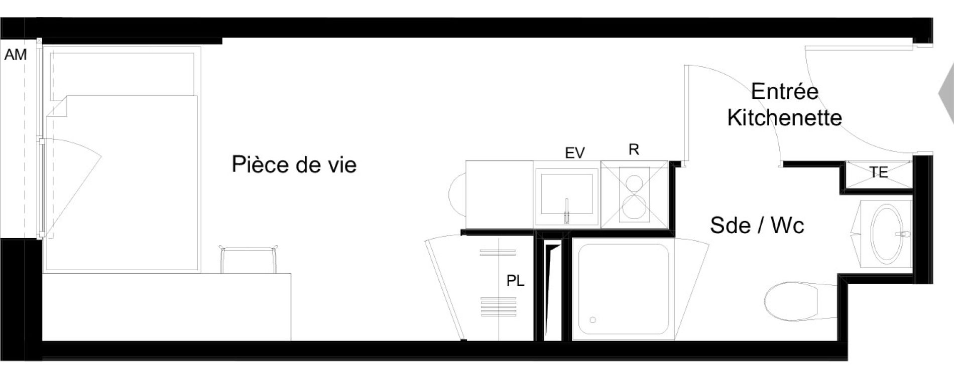 Appartement T1 meubl&eacute; de 19,66 m2 &agrave; La Rochelle Minimes - campus