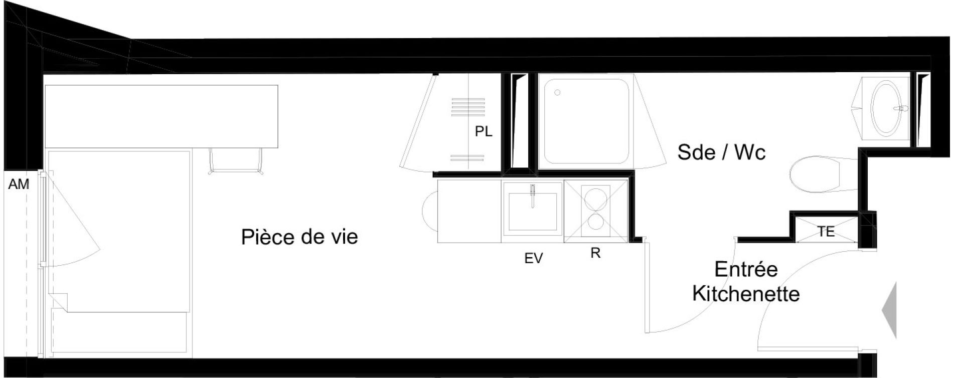 Appartement T1 meubl&eacute; de 20,60 m2 &agrave; La Rochelle Minimes - campus