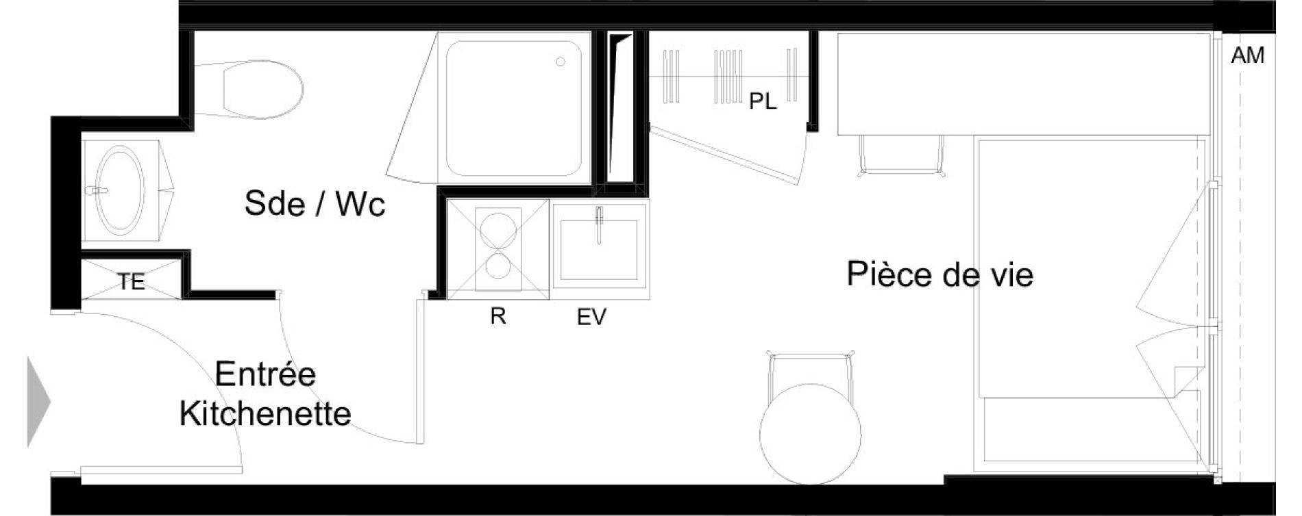 Appartement T1 meubl&eacute; de 16,91 m2 &agrave; La Rochelle Minimes - campus