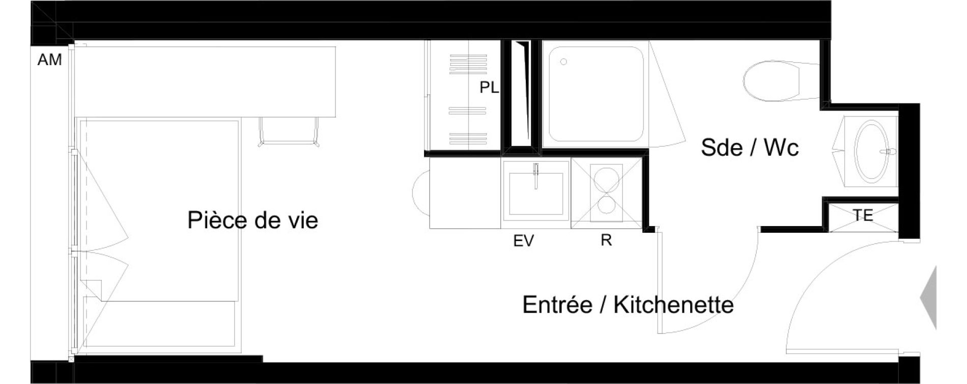 Appartement T1 meubl&eacute; de 17,90 m2 &agrave; La Rochelle Minimes - campus