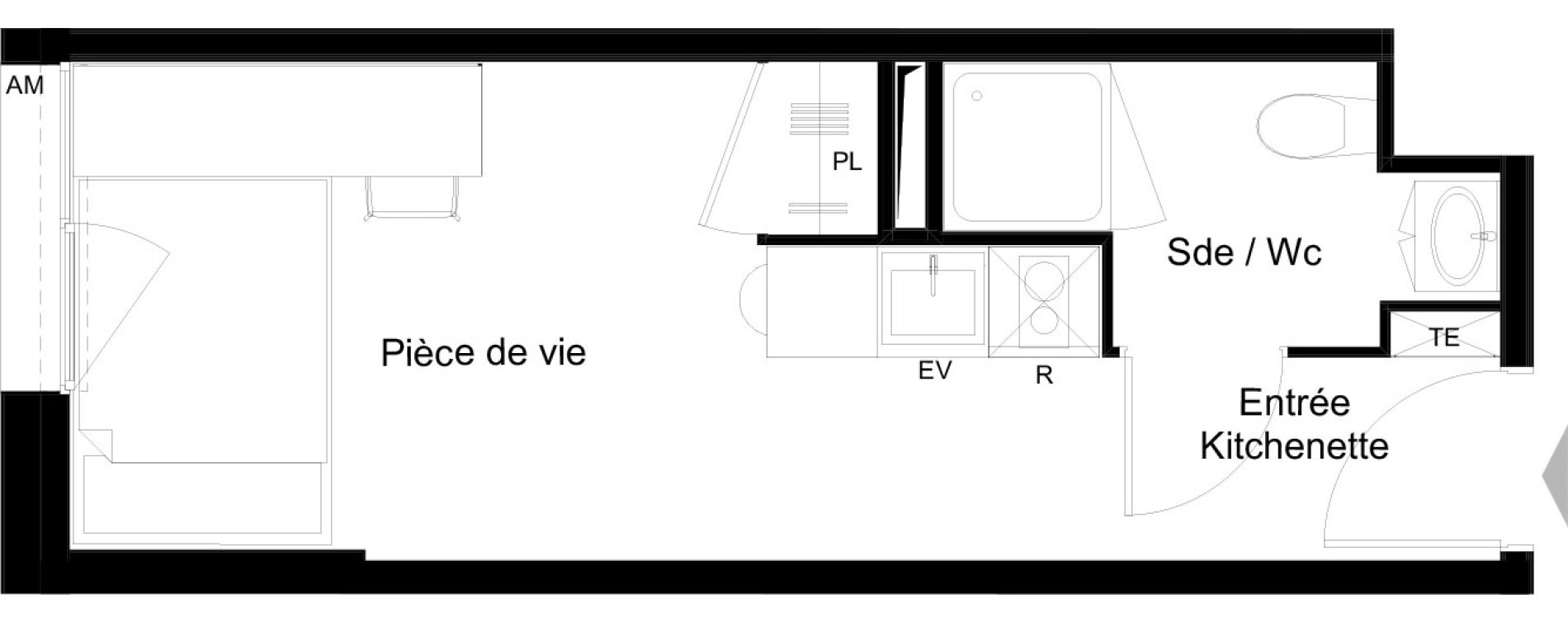 Appartement T1 meubl&eacute; de 19,67 m2 &agrave; La Rochelle Minimes - campus