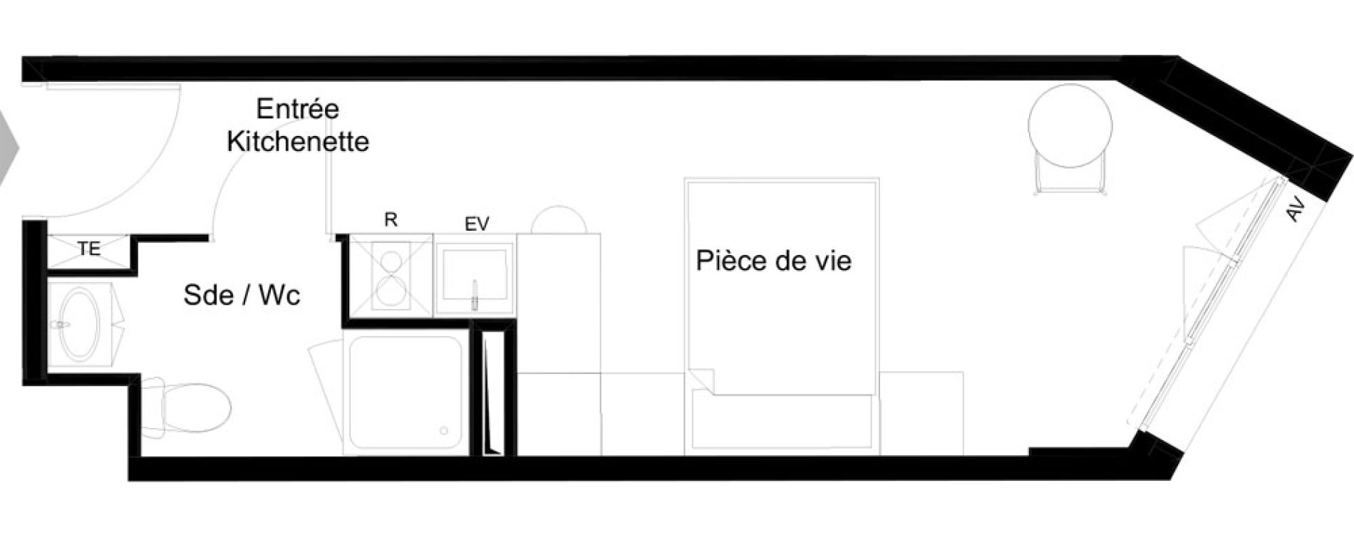Appartement T1 meubl&eacute; de 21,22 m2 &agrave; La Rochelle Minimes - campus
