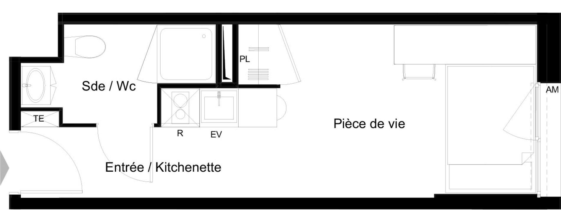Appartement T1 meubl&eacute; de 20,42 m2 &agrave; La Rochelle Minimes - campus