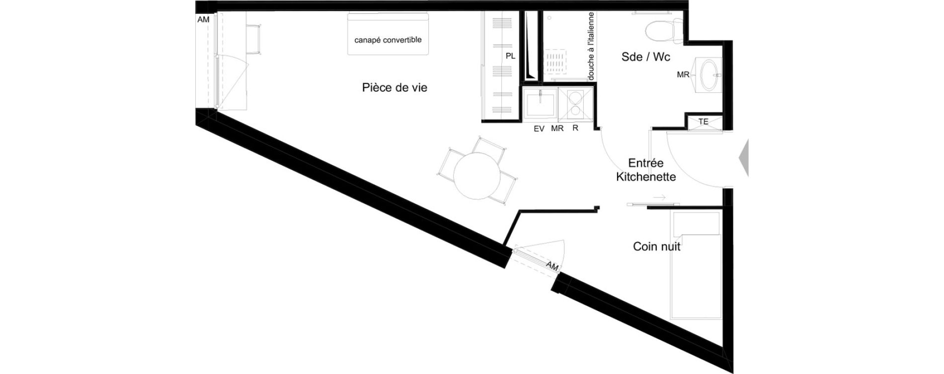 Appartement T1 bis meubl&eacute; de 30,84 m2 &agrave; La Rochelle Minimes - campus