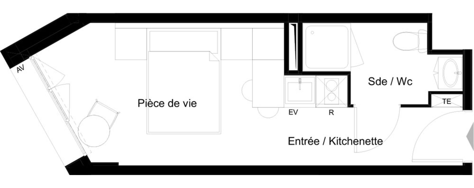 Appartement T1 meubl&eacute; de 19,34 m2 &agrave; La Rochelle Minimes - campus