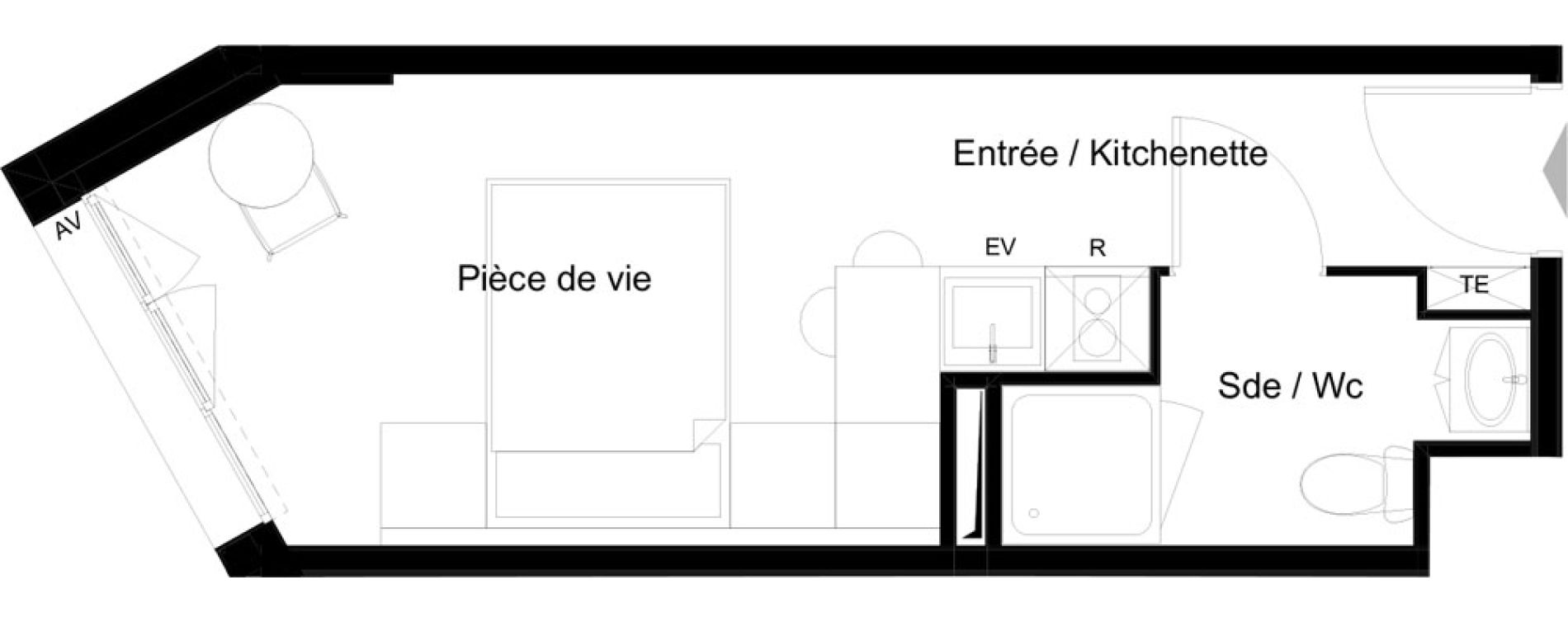 Appartement T1 meubl&eacute; de 19,60 m2 &agrave; La Rochelle Minimes - campus