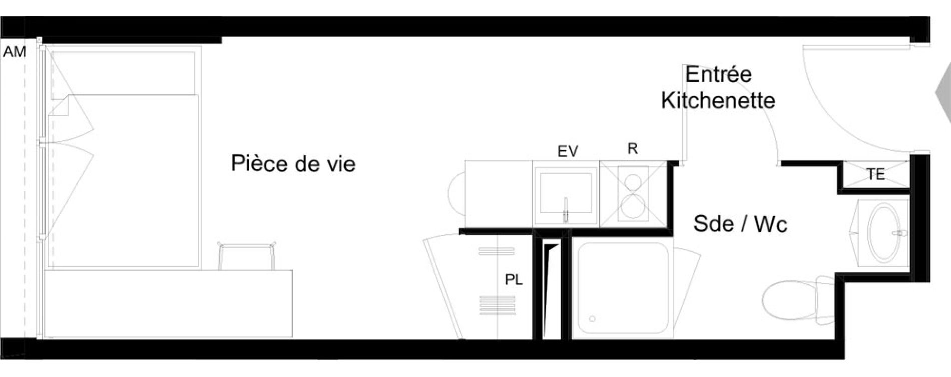 Appartement T1 meubl&eacute; de 19,61 m2 &agrave; La Rochelle Minimes - campus