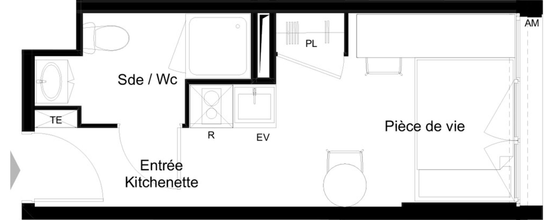 Appartement T1 meubl&eacute; de 16,91 m2 &agrave; La Rochelle Minimes - campus