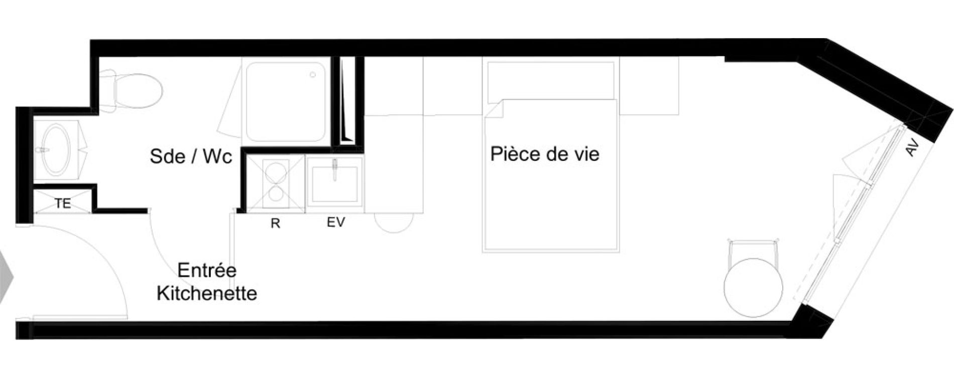 Appartement T1 meubl&eacute; de 21,23 m2 &agrave; La Rochelle Minimes - campus