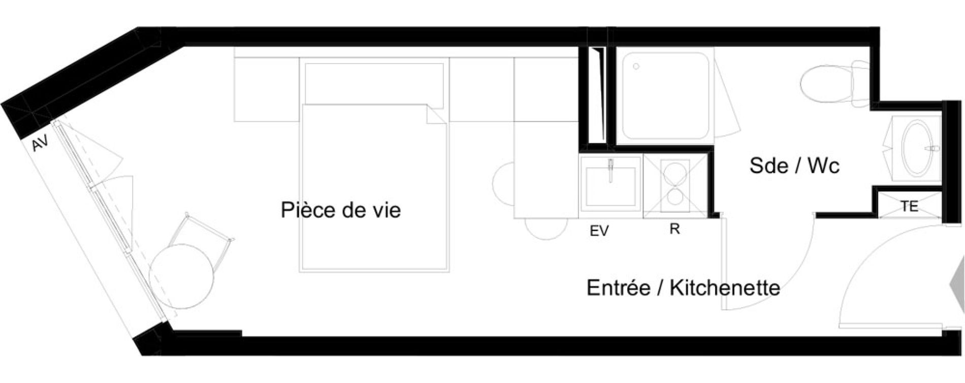 Appartement T1 meubl&eacute; de 19,58 m2 &agrave; La Rochelle Minimes - campus