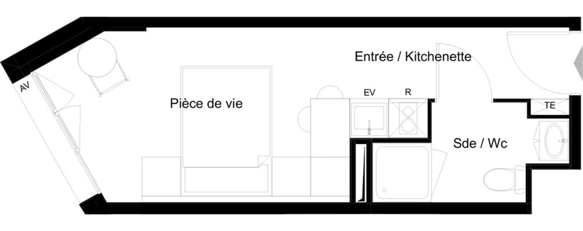 Appartement T1 meubl&eacute; de 19,59 m2 &agrave; La Rochelle Minimes - campus