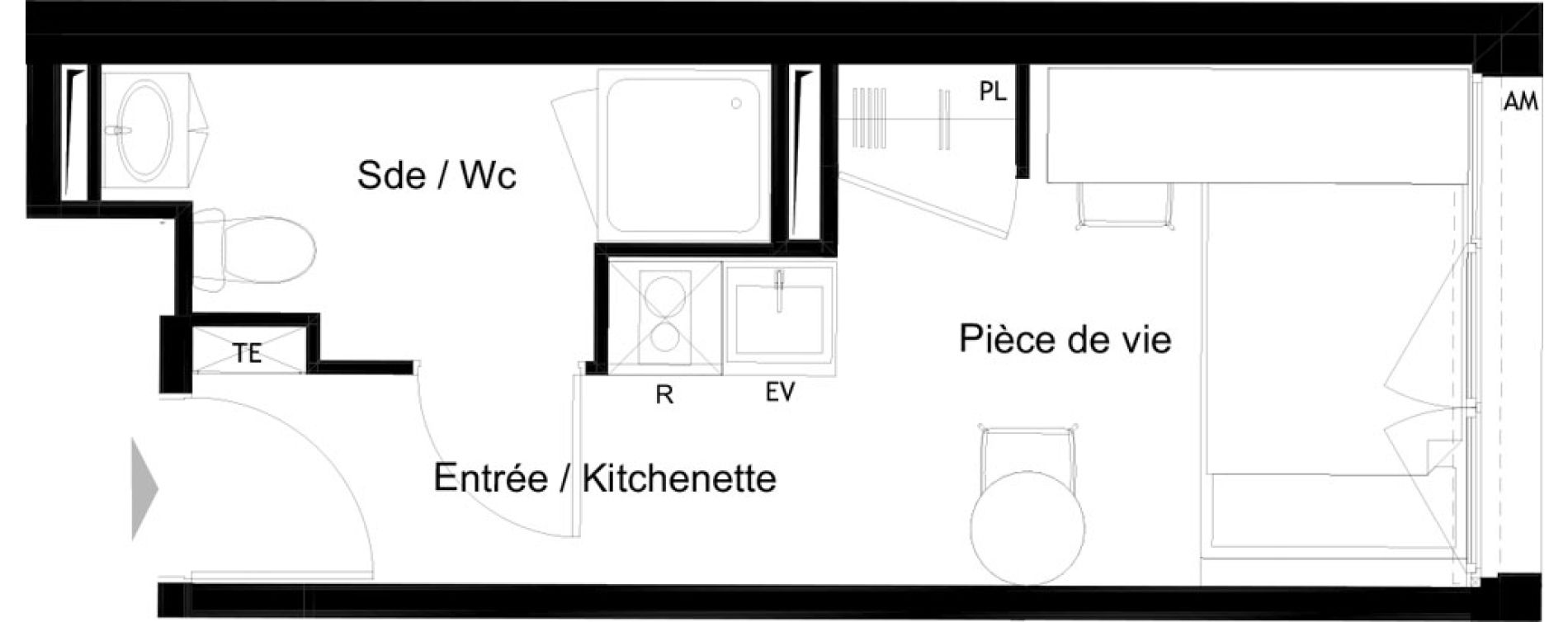 Appartement T1 meubl&eacute; de 17,92 m2 &agrave; La Rochelle Minimes - campus