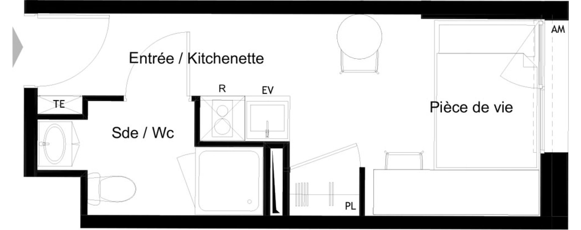 Appartement T1 meubl&eacute; de 16,83 m2 &agrave; La Rochelle Minimes - campus