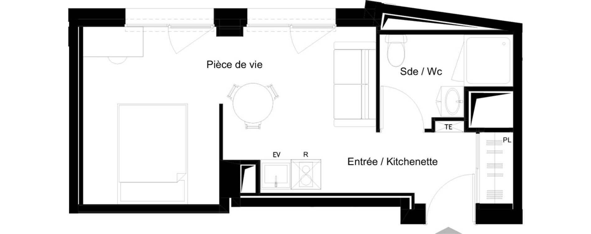 Appartement T1 bis meubl&eacute; de 26,95 m2 &agrave; La Rochelle Minimes - campus