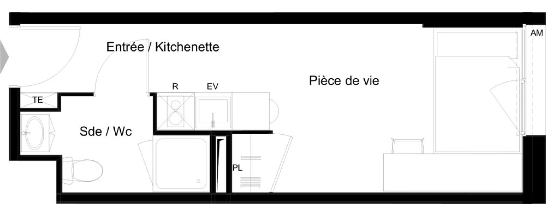 Appartement T1 meubl&eacute; de 20,42 m2 &agrave; La Rochelle Minimes - campus