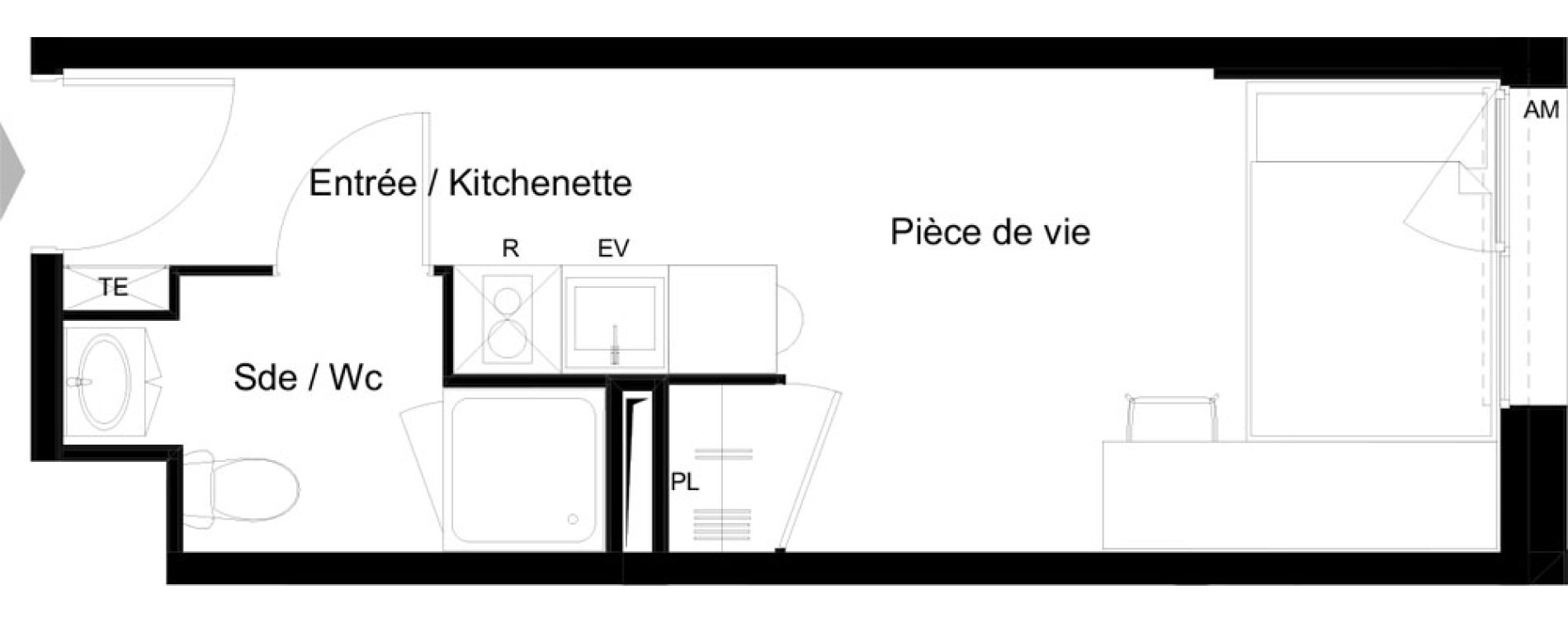 Appartement T1 meubl&eacute; de 20,37 m2 &agrave; La Rochelle Minimes - campus