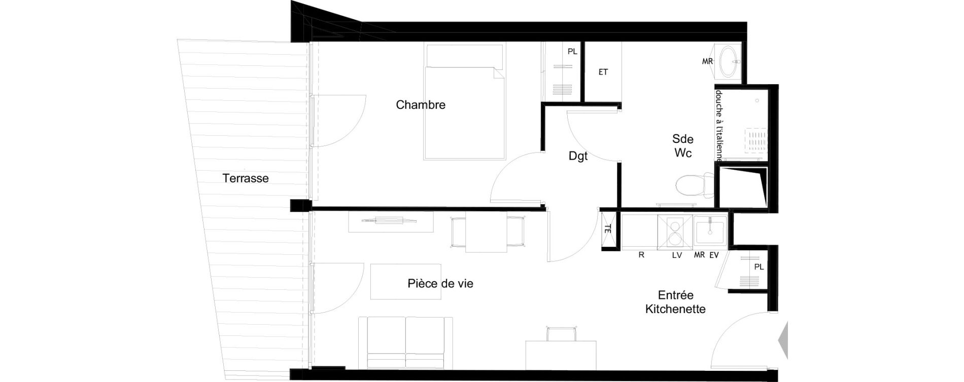 Appartement T2 meubl&eacute; de 40,33 m2 &agrave; La Rochelle Minimes - campus