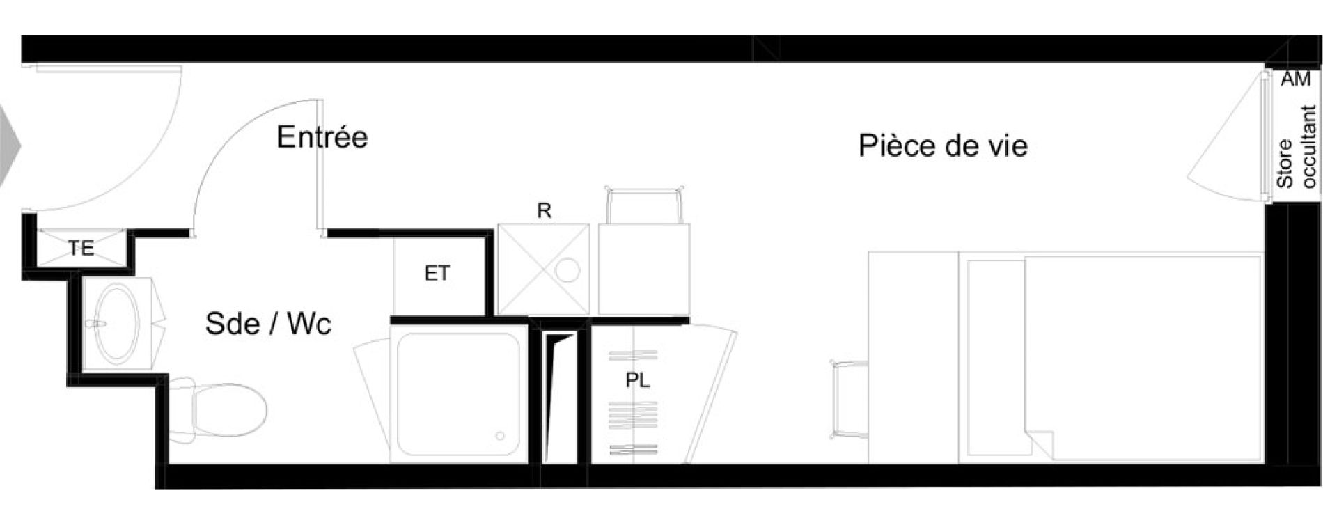 Appartement T1 meubl&eacute; de 19,89 m2 &agrave; La Rochelle Minimes - campus