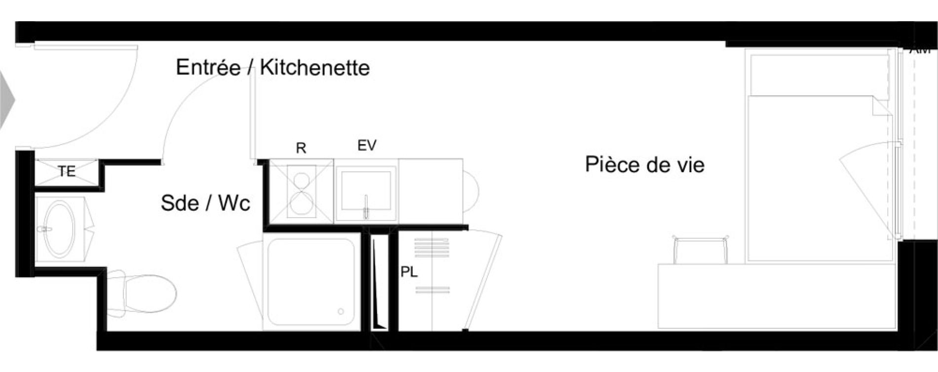 Appartement T1 meubl&eacute; de 20,37 m2 &agrave; La Rochelle Minimes - campus