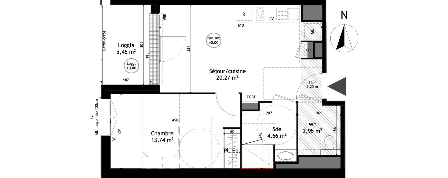 Appartement T2 de 41,62 m2 &agrave; La Rochelle La pallice